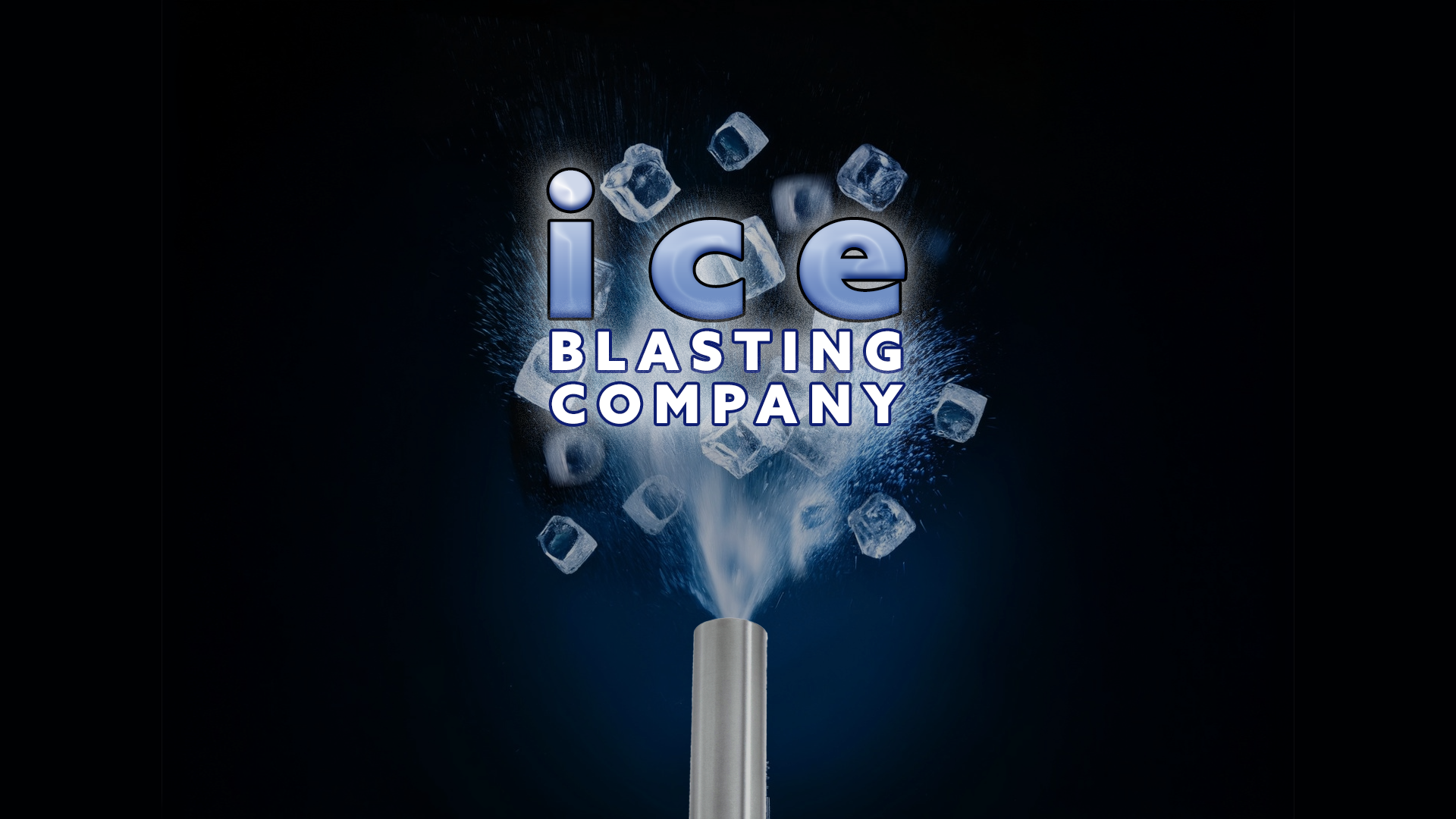 dry ice blasting company logo and ice blasting image in the background